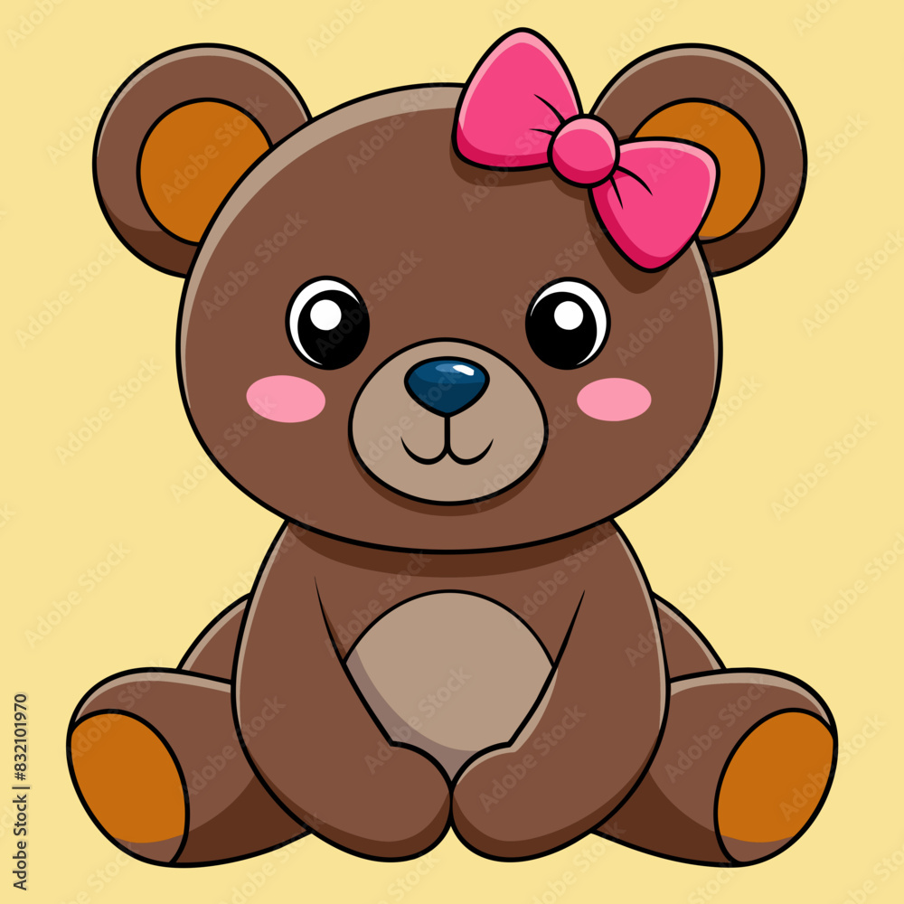 Obraz premium A cute bear sitting with a pink bow vector illustration