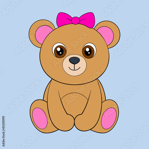 A cute bear sitting with a pink bow  vector illustration