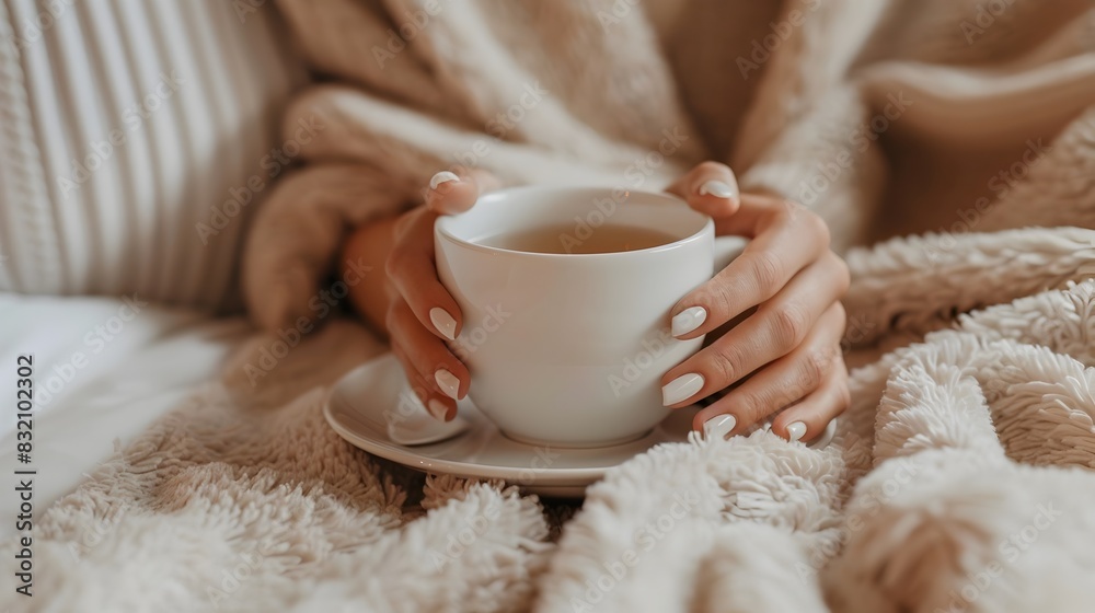 Cozy Moment of Tranquility with Warm Beverage and Soft Blanket Cozy Moment of Tranquility with Warm Beverage and Soft Blanket