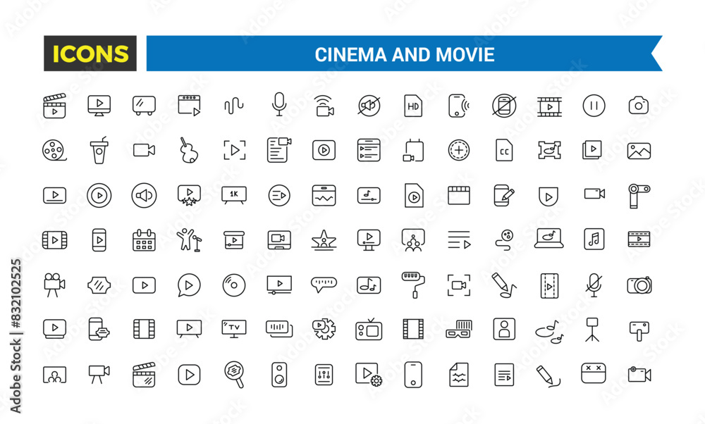 Cinema and movies icon set. Simple Set of Movies and Cinema Line Icons. Editable vector icon and illustration. Cinema and movies icon set. Simple Set of Movies and Cinema Line Icons. Editable vector icon and illustration.