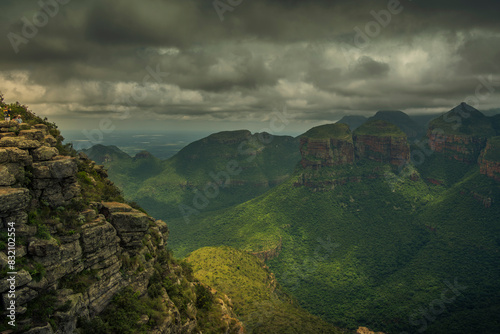 View of moody skies over the Three Rondavels in Blyde River Canyon, Province of Mpumalanga, South Africa photo