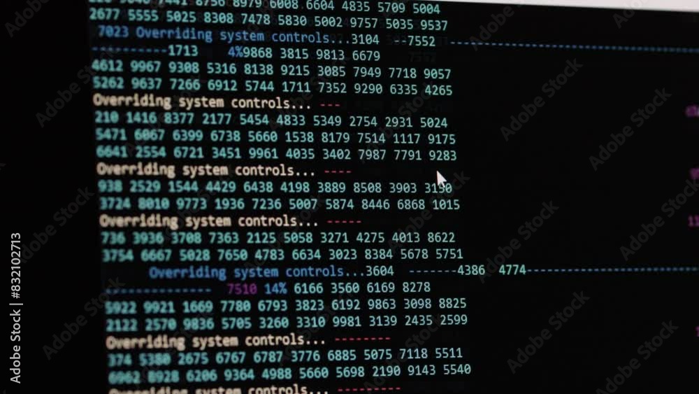 Screen displaying hexadecimal codes during a shutdown sequence. Hakcing activity to energy supply concept. Hacking and shutdown power plant infrastructure. Line codes display the shutdown experience