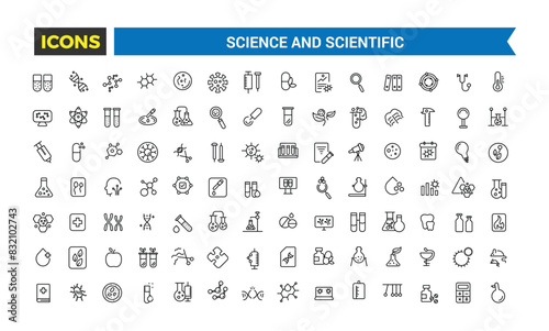 Science and scientific activity icon set. minimal line web icon set. Editable vector icon and illustration.