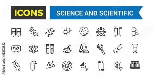 Science and scientific activity icon set. minimal line web icon set. Editable vector icon and illustration.