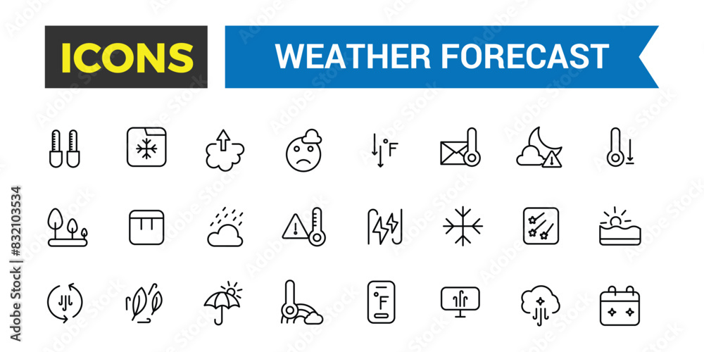 Weather forecast icon set, vector, thin line icons collection. Editable vector icon and illustration. Weather forecast icon set, vector, thin line icons collection. Editable vector icon and illustration.