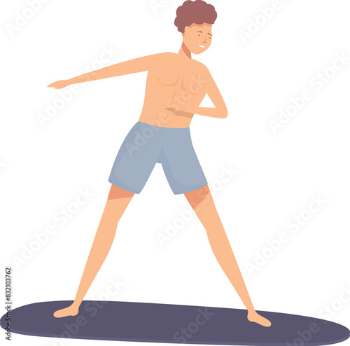 Illustration of a fit young man performing a yoga stance on a mat