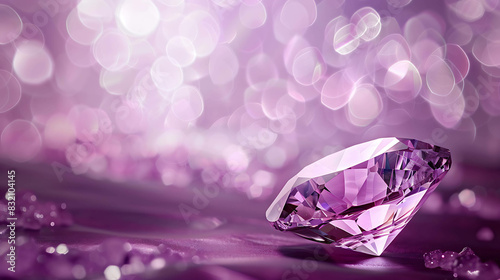 Large purple diamond on a shiny purple silk background with a beautiful bokeh. photo