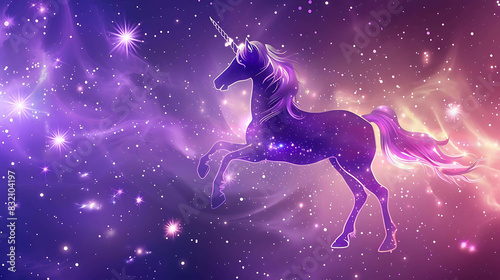 majestic purple unicorn with stars in the background