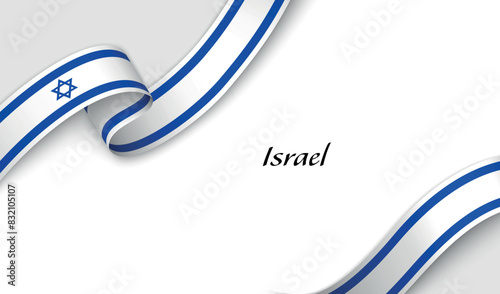 Curved ribbon with fllag of Israel on white background