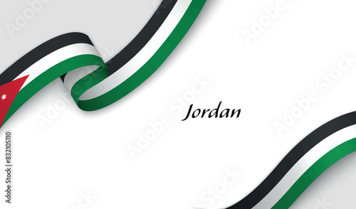 Curved ribbon with fllag of Jordan on white background