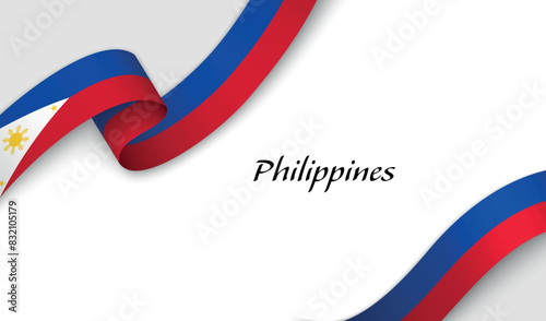 Curved ribbon with fllag of Philippines on white background