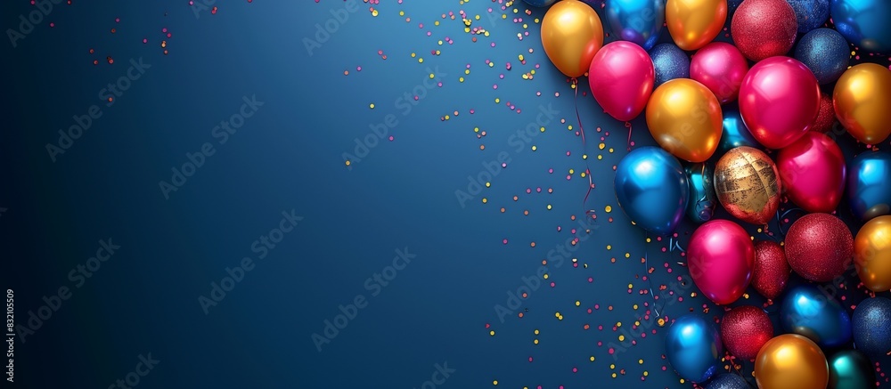 Balloons with confetti on a blue background Balloons with confetti on a blue background