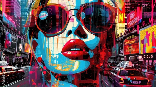 Fashionable beautiful girl close-up on the background of urbanized metropolis. Double exposure.