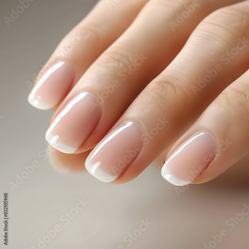 Perfect French manicure with clean natural nails showcased in a minimalist serene image