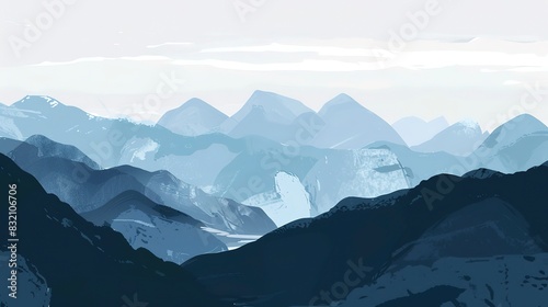 Full horizon mountain scenes graphic design flat design top view visual storytelling theme water color Monochromatic Color Scheme 
