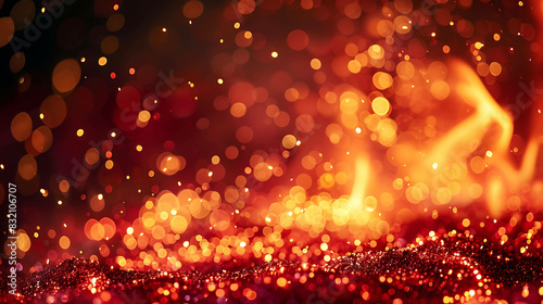 Glowing orange and red bokeh lights on a dark background. photo