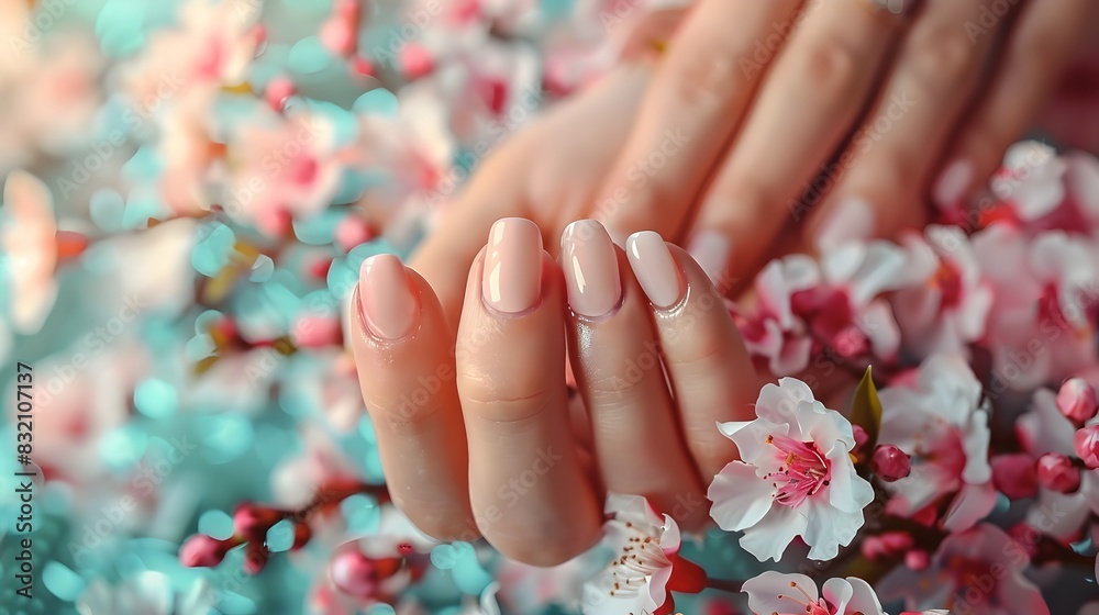 Fototapeta premium Serene Manicure Moment of Floral-Inspired Elegance and Self-Care