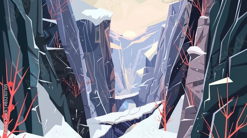 Stone ridges artwork flat design front view wilderness exploration theme animation Tetradic color scheme photo