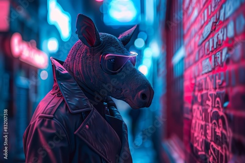 Futuristic charismatic concept closeup of a tapir in a detective s trench coat photo