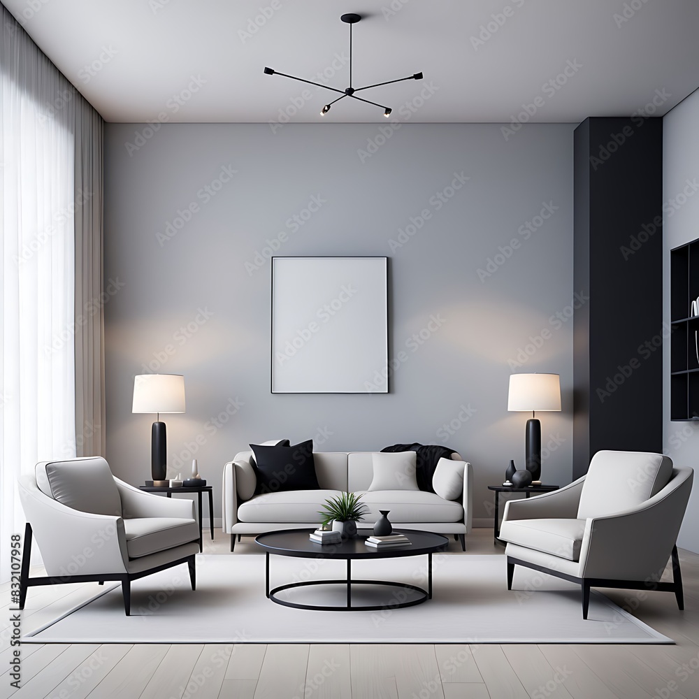 Luxury Living Room in Dark Colors with Gray Walls, Warm Lighting, and Taupe Lounge Chairs. Empty Space for Art or Picture. Rich Interior Design. Mockup of a Lounge Room or Hall Reception. 3D Render. Luxury Living Room in Dark Colors with Gray Walls, Warm Lighting, and Taupe Lounge Chairs. Empty Space for Art or Picture. Rich Interior Design. Mockup of a Lounge Room or Hall Reception. 3D Render.