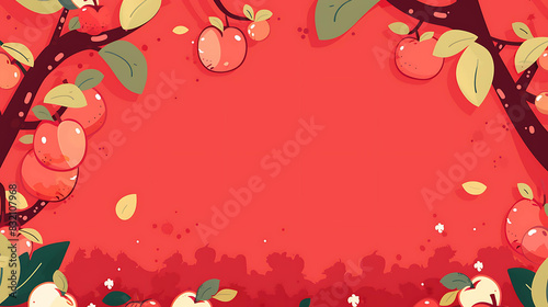 Red apple orchard. Seamless pattern. Vector illustration.