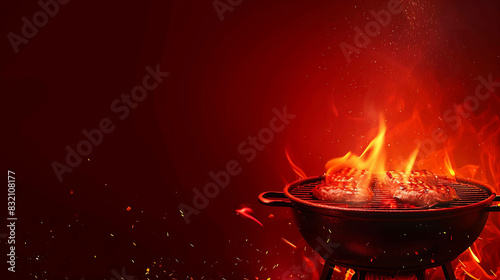 Hot and spicy barbecue. Charcoal grill with hot flames. Perfect for a summer cookout. photo