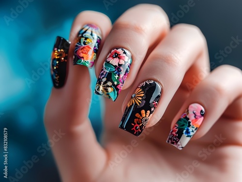 Vibrant and Personalized Nail Art with Decals and Stickers on a Clean Background