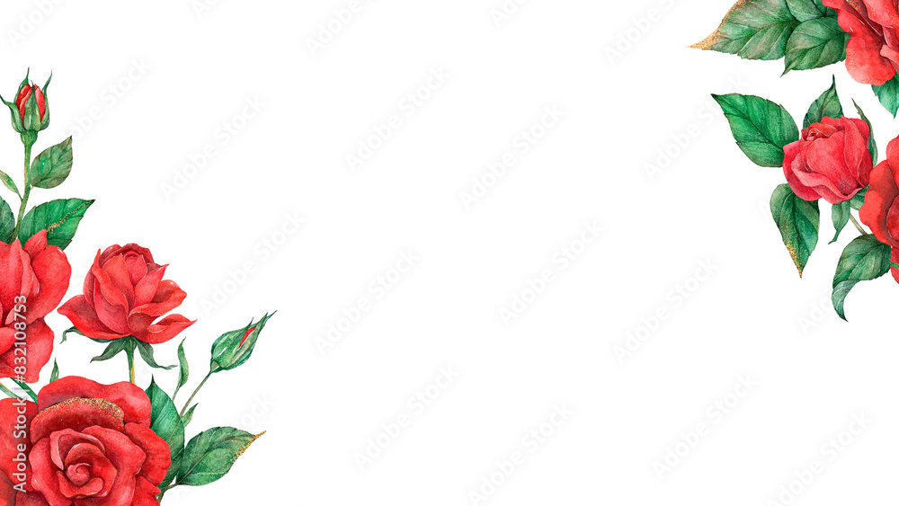 Red rose border frame png transparent background