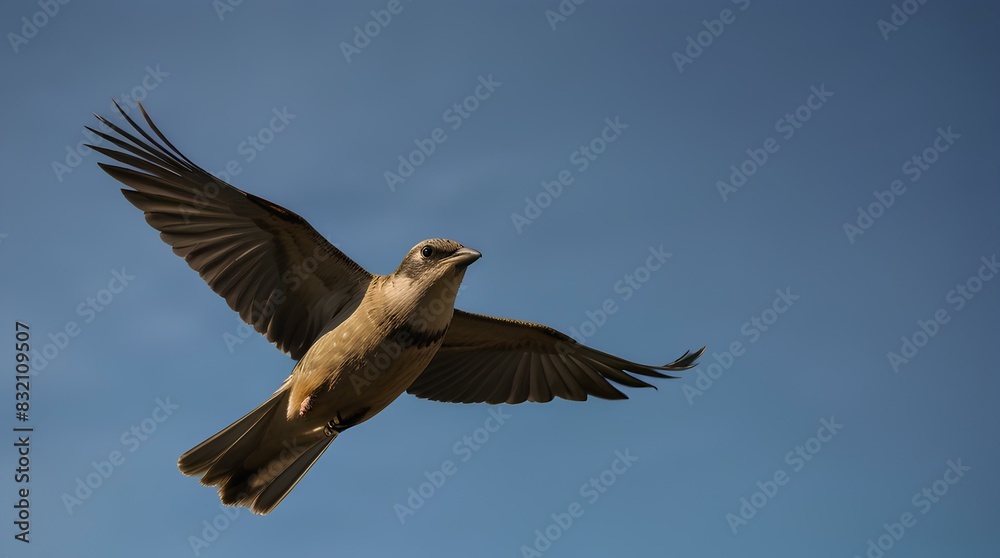 Closeup bird flying out from the cage against blue sky with space for copy. Closeup bird flying out from the cage against blue sky with space for copy.