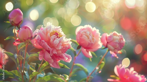 Pink Peony blossoms in the garden © AkuAku