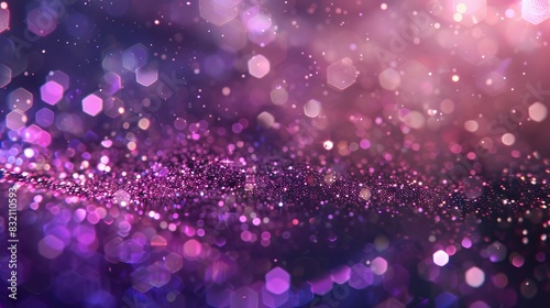 Purple Sparkling Lights Festive Background with Texture: Abstract Christmas Twinkling Bokeh and Falling Stars for Winter Cards and Invitations photo