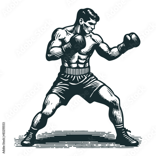 Boxer in action in vintage style