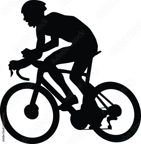 Road bike rider silhouette. Road cyclist illustration. Full body Road bike rider. Road biker posing in black color.