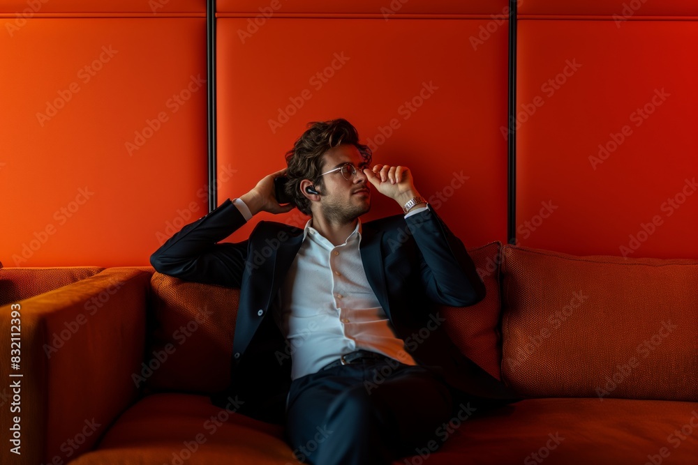 Fototapeta premium Young Executive Entrepreneur on Phone Call, Professional Urban Business Communication 