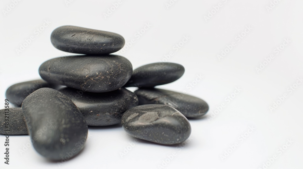 Spa hot stones arranged in a pile against a white backdrop Spa hot stones arranged in a pile against a white backdrop