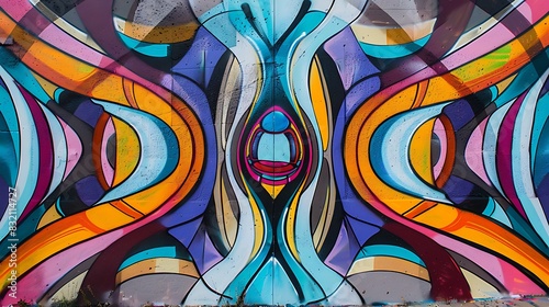 An abstract graffiti wall with a pattern of optical illusions