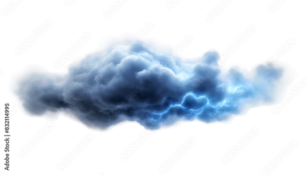 Dark storm cloud with a hint of blue lightning, isolated on a ...