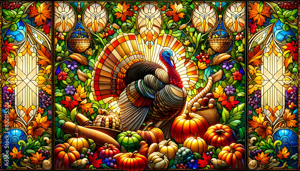 custom made wallpaper toronto digitalStained glass picture of Thanksgiving celebration