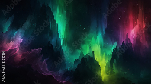 Illustration of Beautiful Aurora: Mesmerizing Celestial Spectacle in Artistic Creations © arie