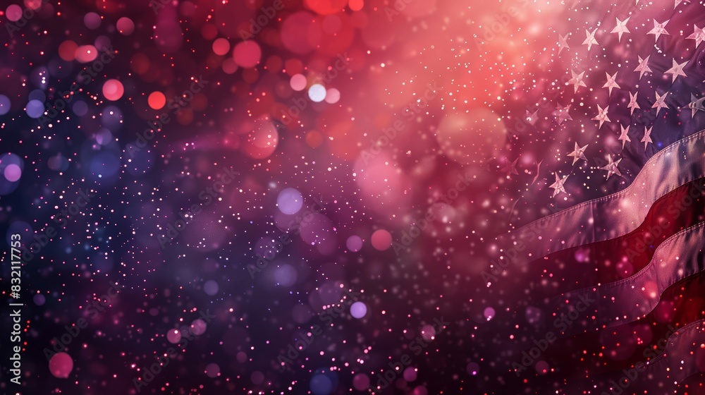 Fototapeta premium Patriotic celebration with American flag, bokeh background, copy space, digital illustration