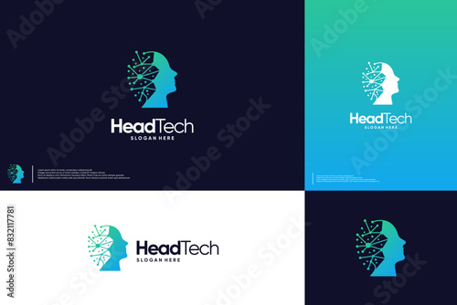 Artificial intelligence, with head symbol, future tech, logo design illustration.