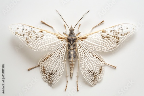 A lace bug with its intricate wings on a white background 093 photo