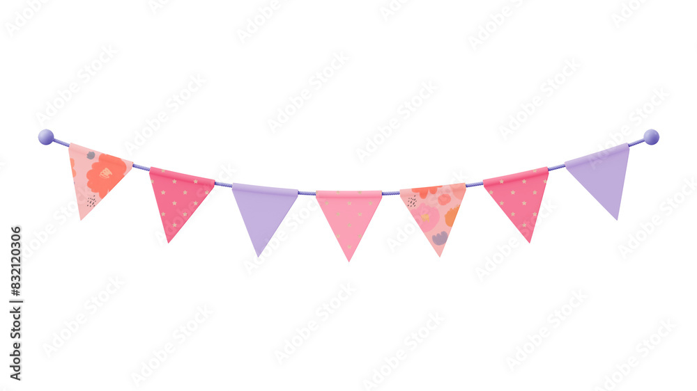 Fototapeta premium Party flags sticker png, 3d birthday graphic, transparent background