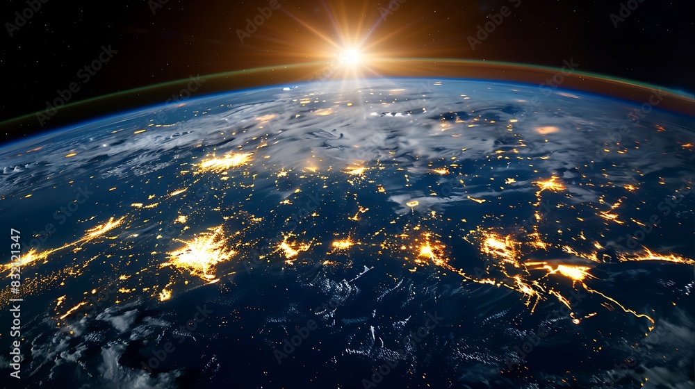 The Earth from space showing the lights of cities at night. The Earth from space showing the lights of cities at night.