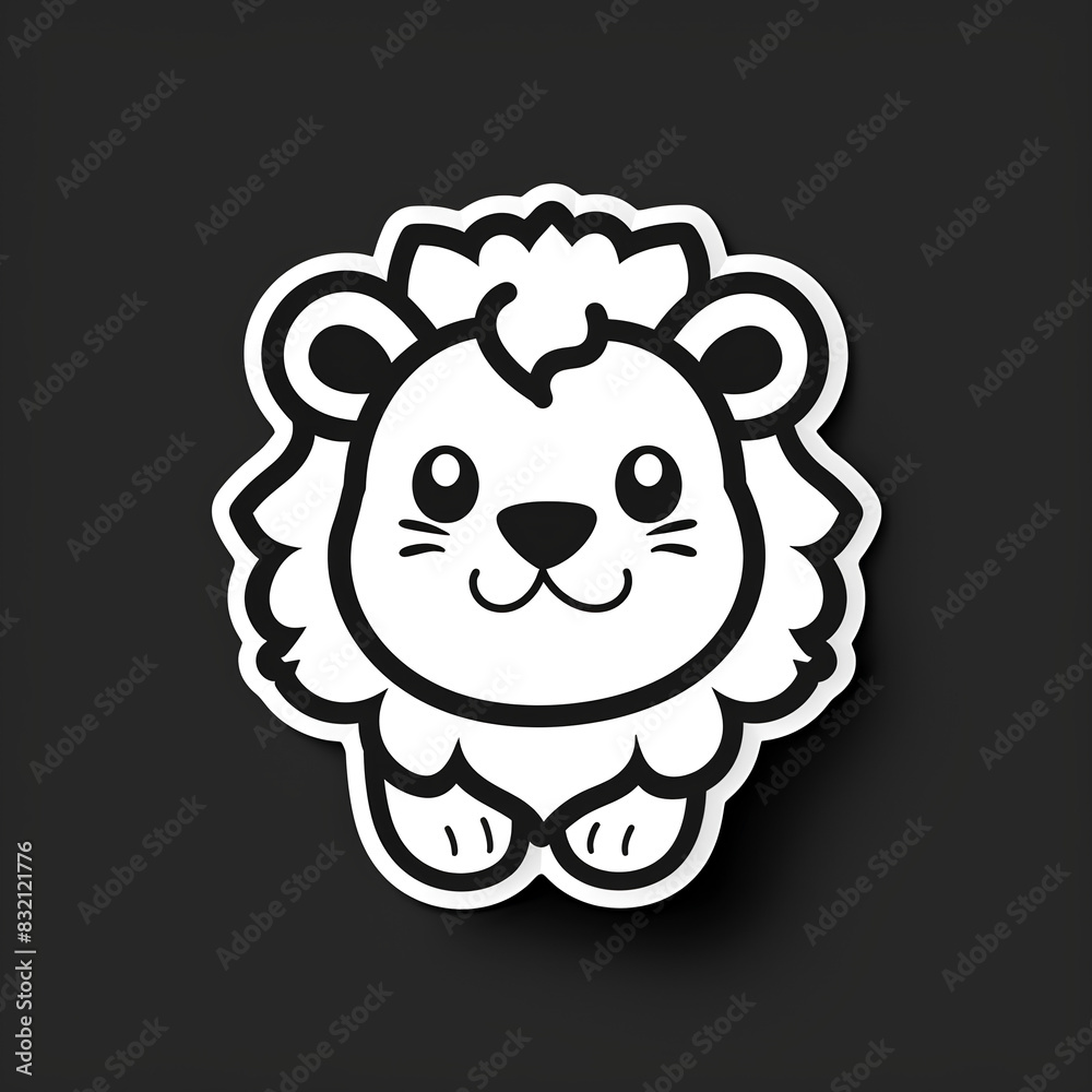 Fototapeta premium Cute Lion Sticker on Black Background