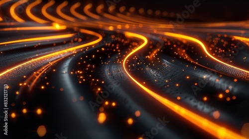Futuristic Black Surface with Glowing Orange Gold Lines