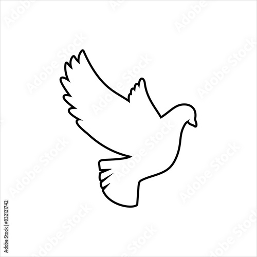 Dove silhouette outline icon vector. Pigeon icon. Hunting concept. Game meat sign on white background. Dove meat badge. Hunting illustration. Hunt logo.