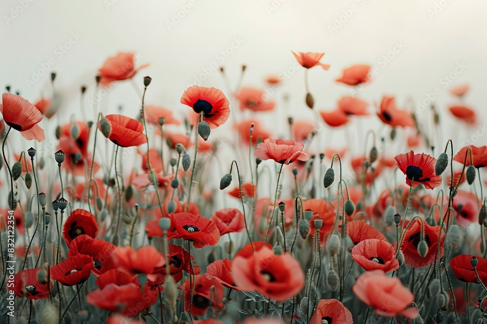 Obraz premium A field of wild poppies in full bloom painting the