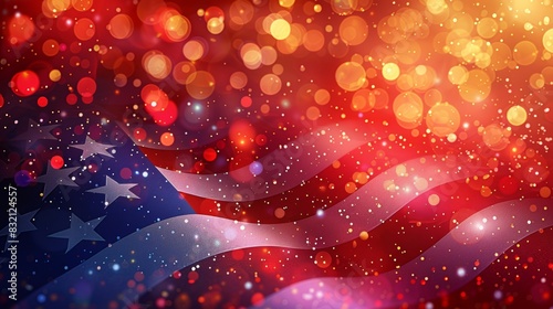 American flag and bokeh background for Independence Day, digital illustration photo