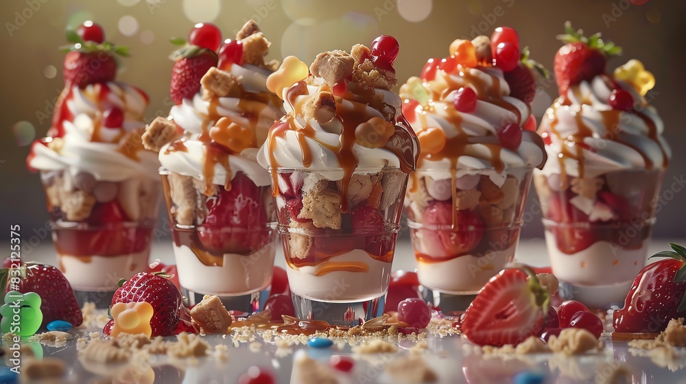 Delightful dessert cups layered with creamy whipped cream, fresh strawberries, and topped with caramel drizzle and cereal crunch.